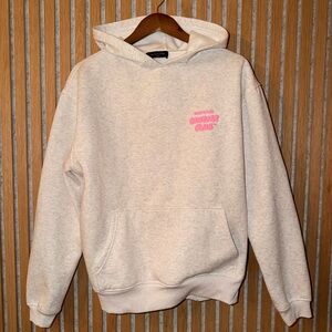 Grey White Fox Hoodie with Pink Graphic lettering